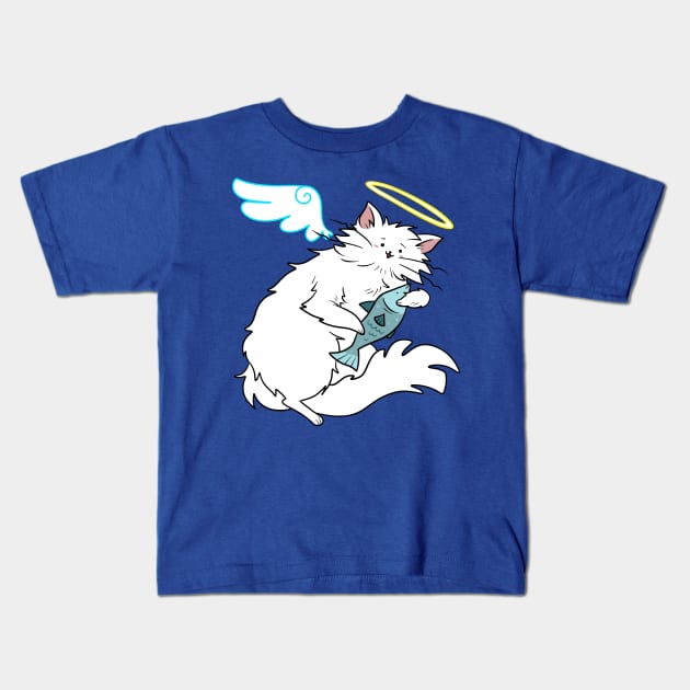 Fluffy White Kitty Cat Angel Kids T-Shirt by saradaboru